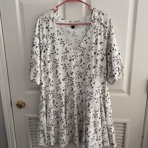 Universal Thread White Dress with Black and Brown Floral Print